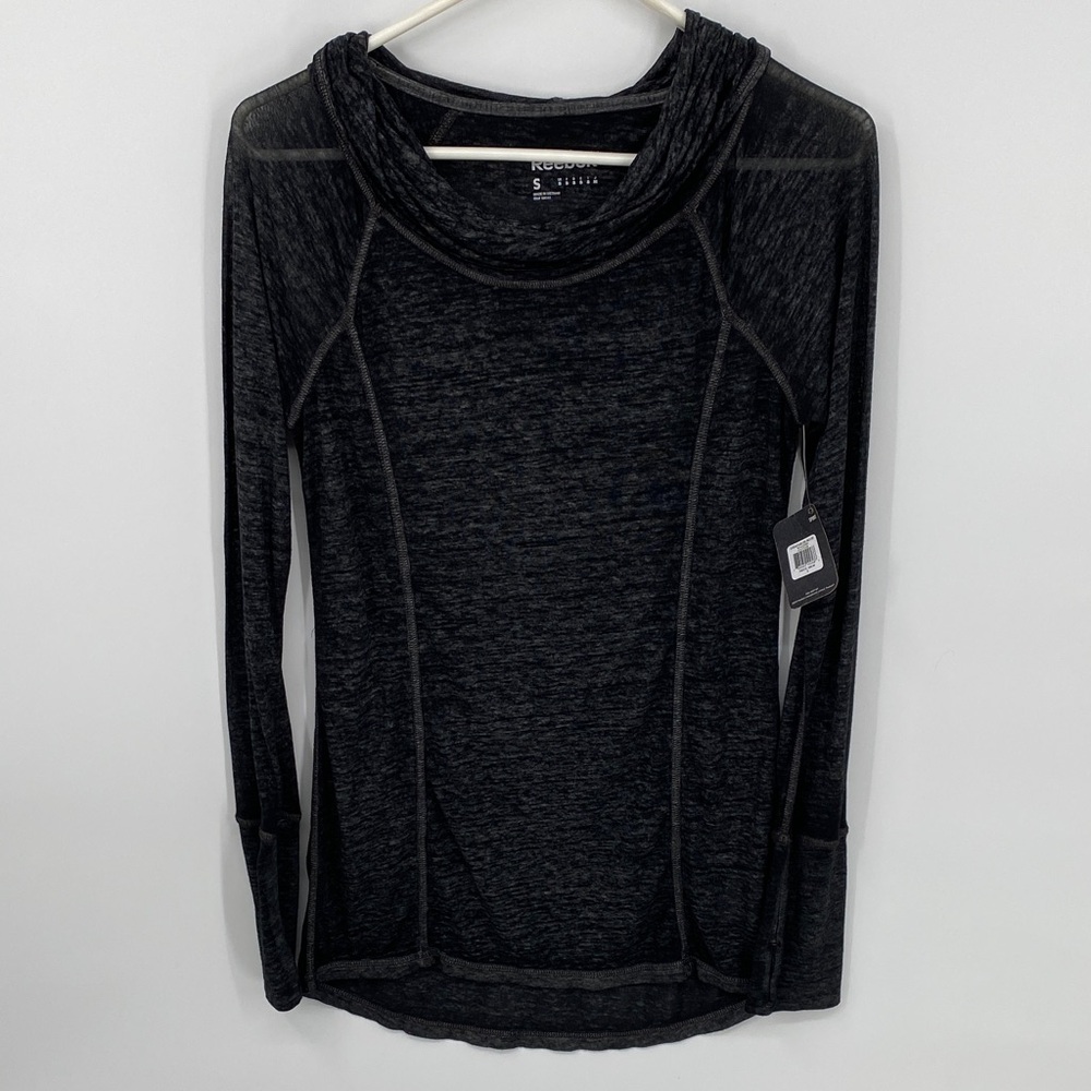 Reebok Charcoal Gray/Black Long Sleeve Lightweight Hoodie NWT Women’s Size Small